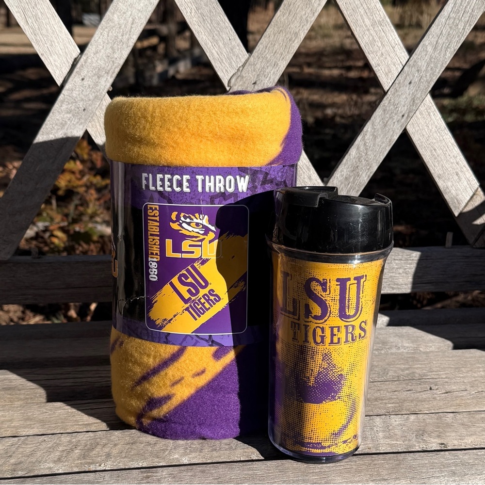 NWT LSU Fleece Throw and Coffee Mug Set